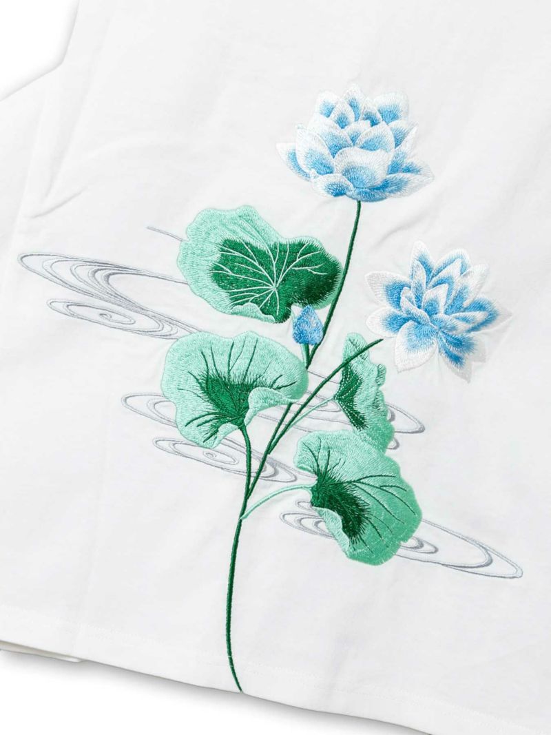 【雅結】“蓮と流水”総刺繍 変形Tシャツ
