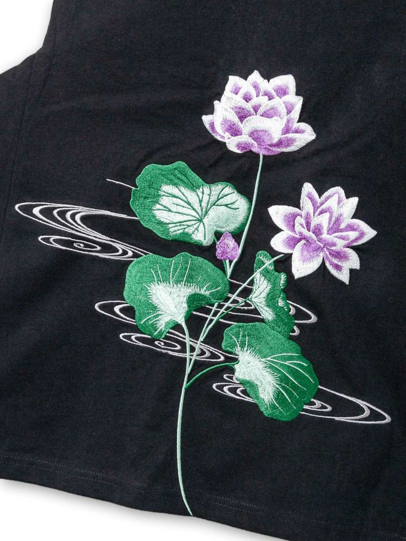 【雅結】“蓮と流水”総刺繍 変形Tシャツ