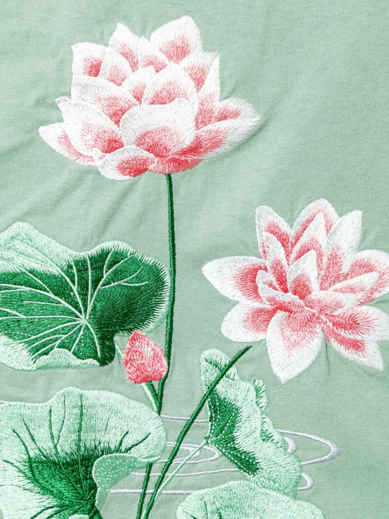 【雅結】“蓮と流水”総刺繍 変形Tシャツ