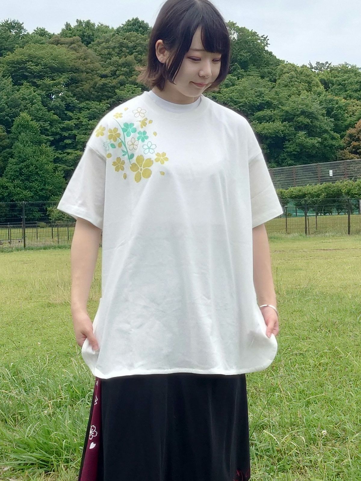 【雅結】桜プリント 接触冷感素材チュニックTシャツ