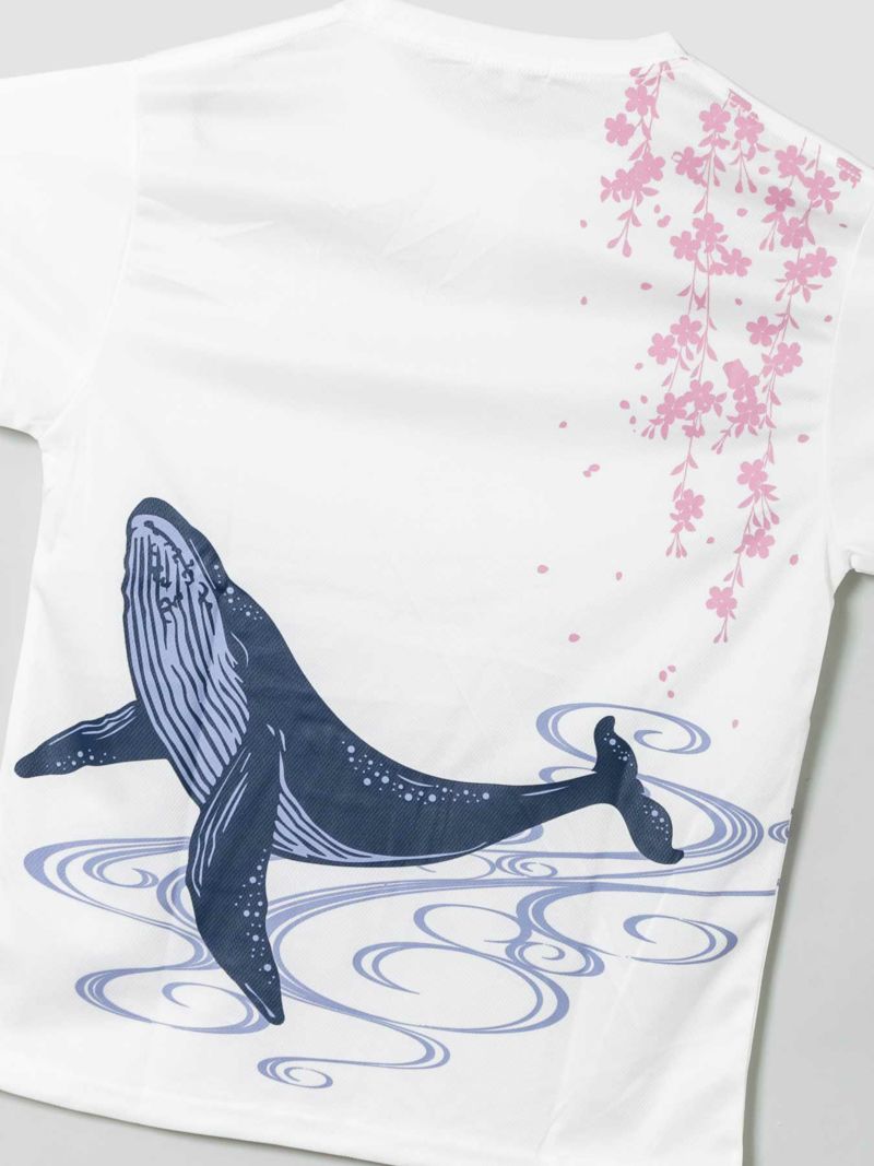 【新主己】“桜とクジラ”プリントDRY素材Tシャツ