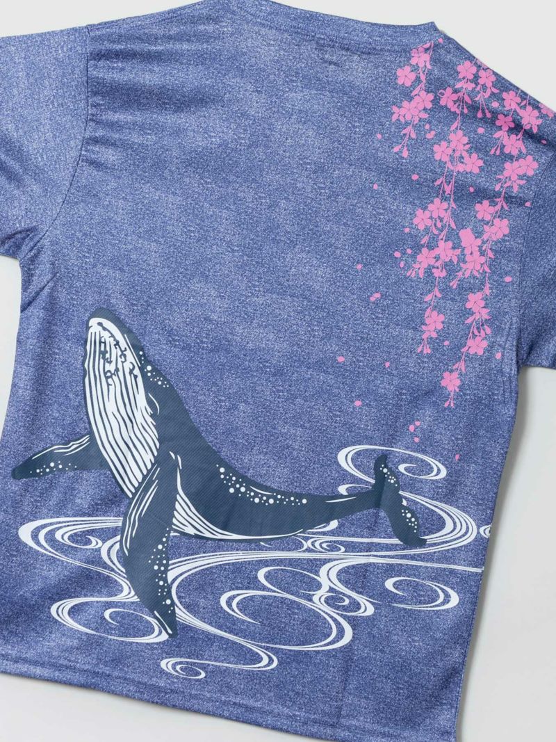 【新主己】“桜とクジラ”プリントDRY素材Tシャツ