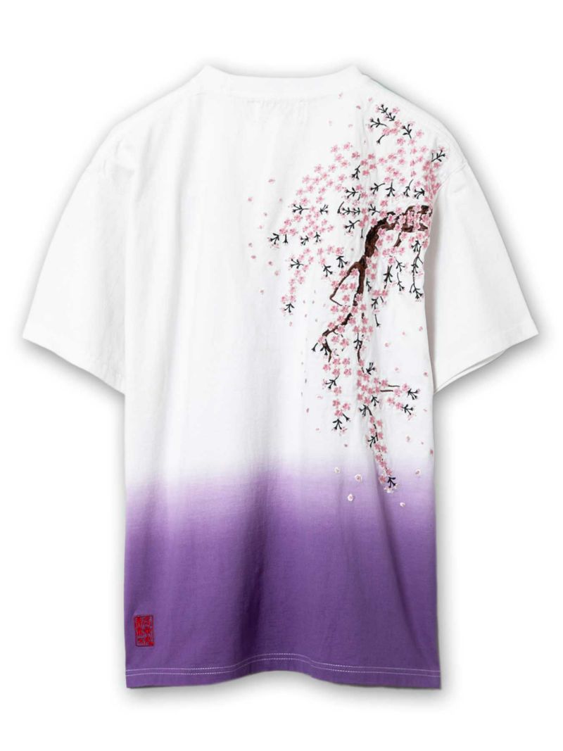 【絡繰魂】“枝垂れ桜”総刺繍 段染めグラデーションTシャツ