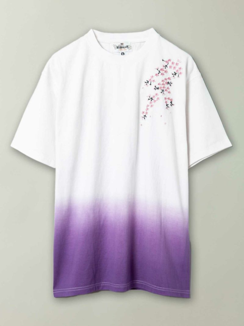 【絡繰魂】“枝垂れ桜”総刺繍 段染めグラデーションTシャツ