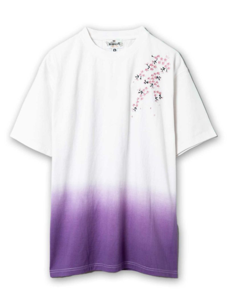 【絡繰魂】“枝垂れ桜”総刺繍 段染めグラデーションTシャツ