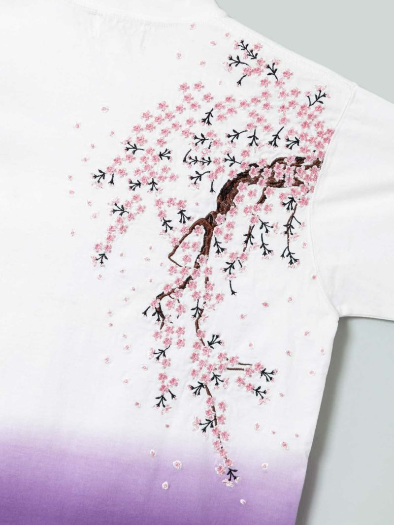 【絡繰魂】“枝垂れ桜”総刺繍 段染めグラデーションTシャツ