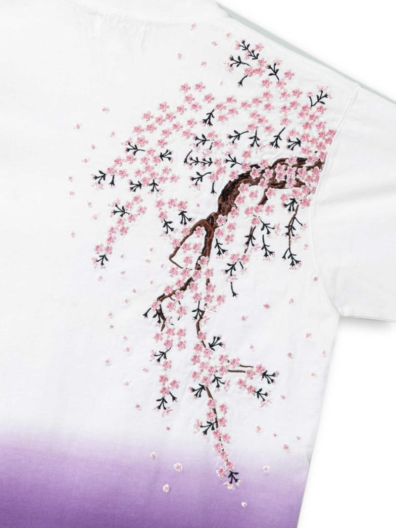 【絡繰魂】“枝垂れ桜”総刺繍 段染めグラデーションTシャツ