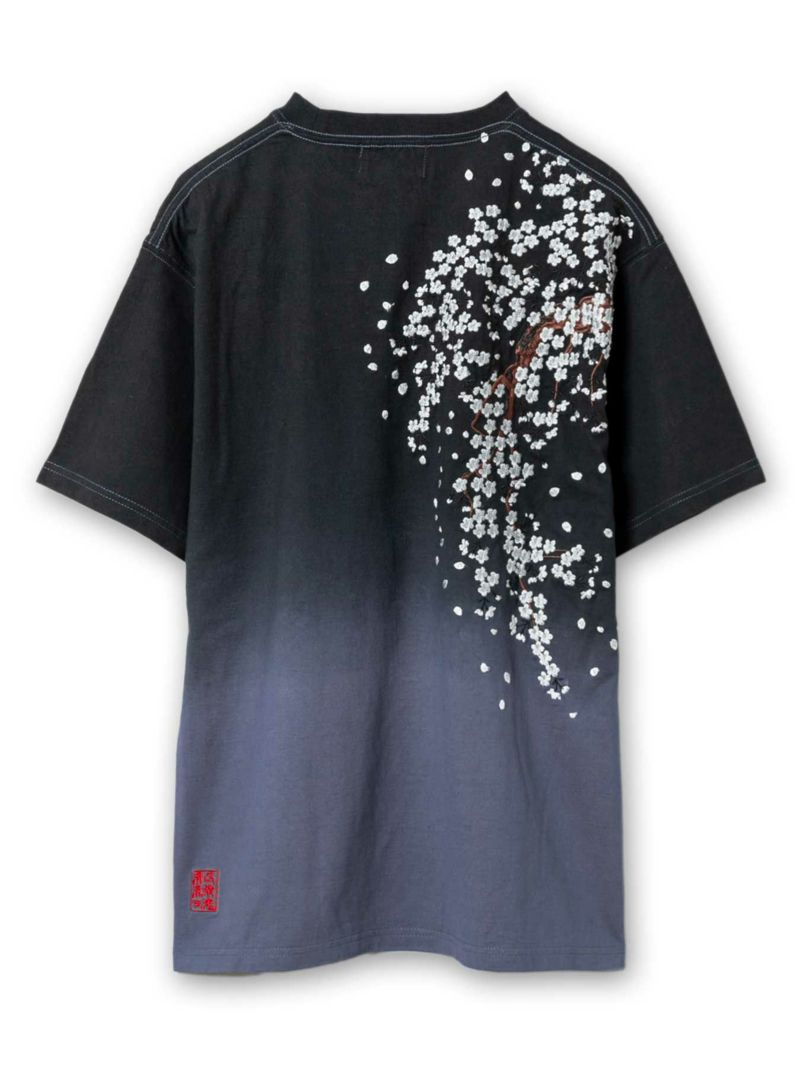 【絡繰魂】“枝垂れ桜”総刺繍 段染めグラデーションTシャツ