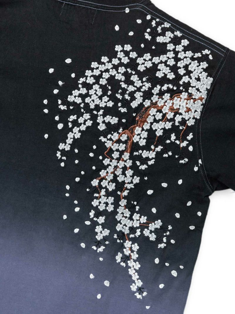 【絡繰魂】“枝垂れ桜”総刺繍 段染めグラデーションTシャツ