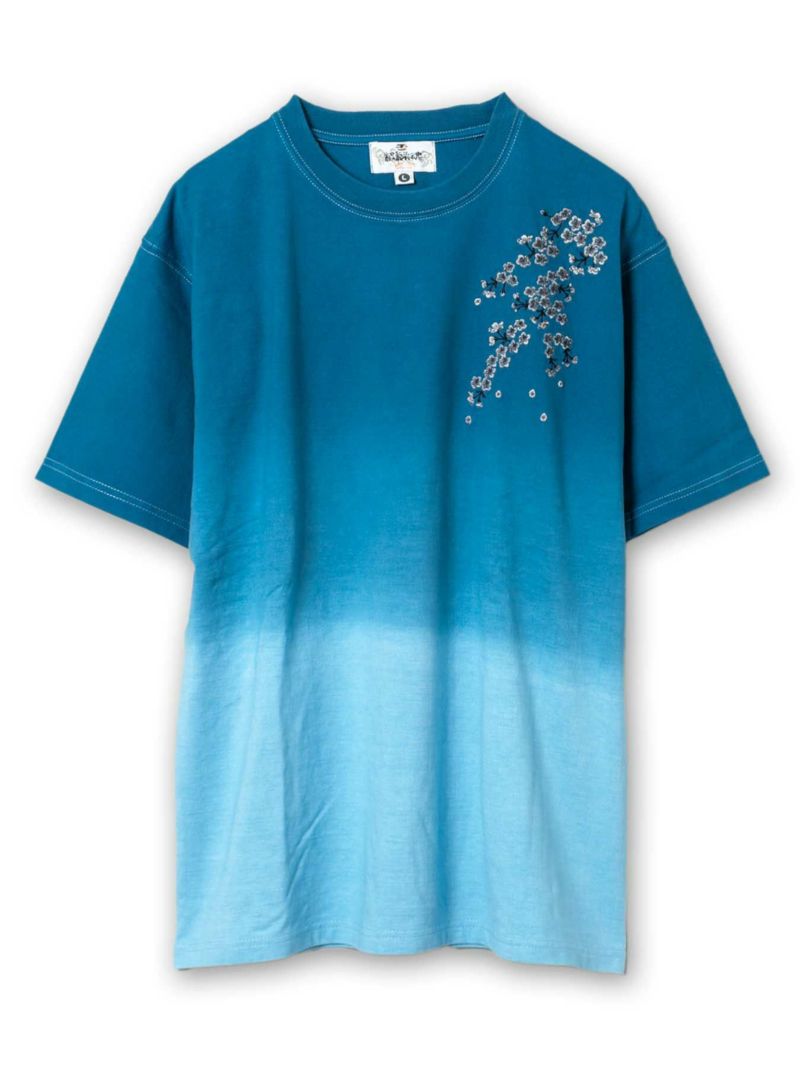 【絡繰魂】“枝垂れ桜”総刺繍 段染めグラデーションTシャツ