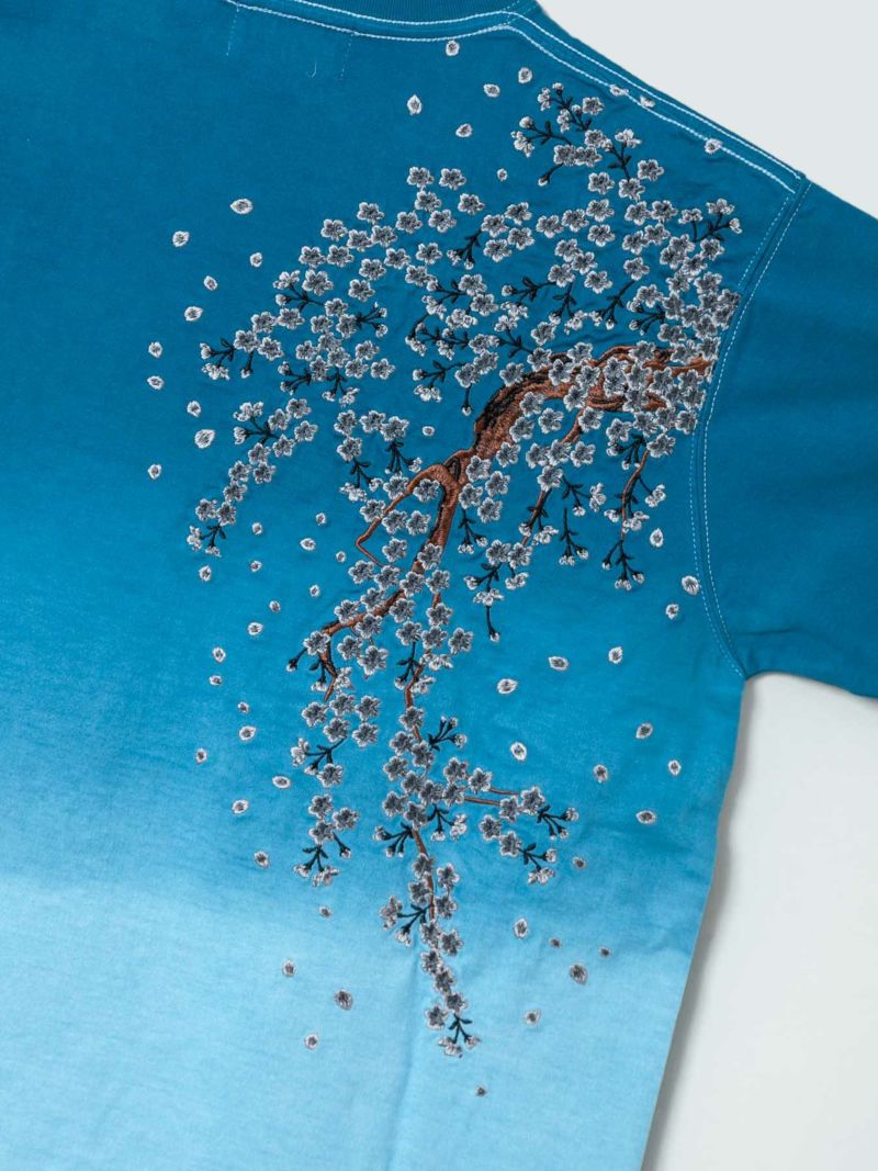 【絡繰魂】“枝垂れ桜”総刺繍 段染めグラデーションTシャツ