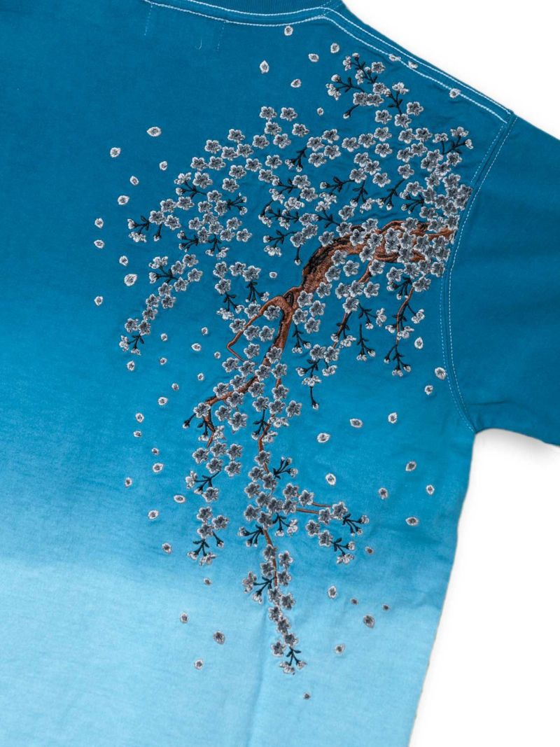 【絡繰魂】“枝垂れ桜”総刺繍 段染めグラデーションTシャツ