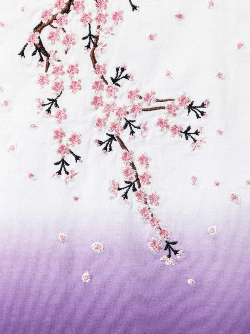 【絡繰魂】“枝垂れ桜”総刺繍 段染めグラデーションTシャツ