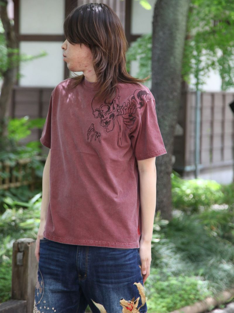 【絡繰魂】“桜がしゃどくろ”総刺繍ピグメント加工Tシャツ