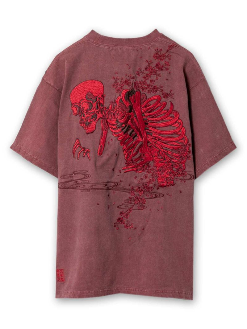 【絡繰魂】“桜がしゃどくろ”総刺繍ピグメント加工Tシャツ