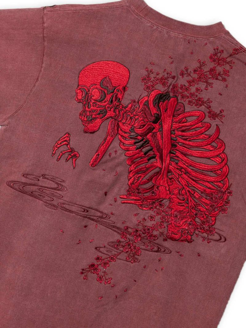 【絡繰魂】“桜がしゃどくろ”総刺繍ピグメント加工Tシャツ
