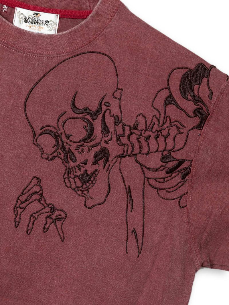 【絡繰魂】“桜がしゃどくろ”総刺繍ピグメント加工Tシャツ