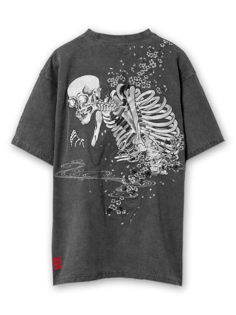 【絡繰魂】“桜がしゃどくろ”総刺繍ピグメント加工Tシャツ