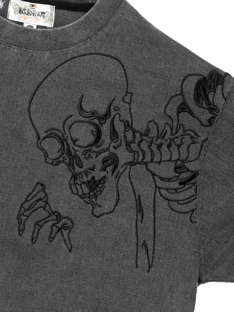 【絡繰魂】“桜がしゃどくろ”総刺繍ピグメント加工Tシャツ
