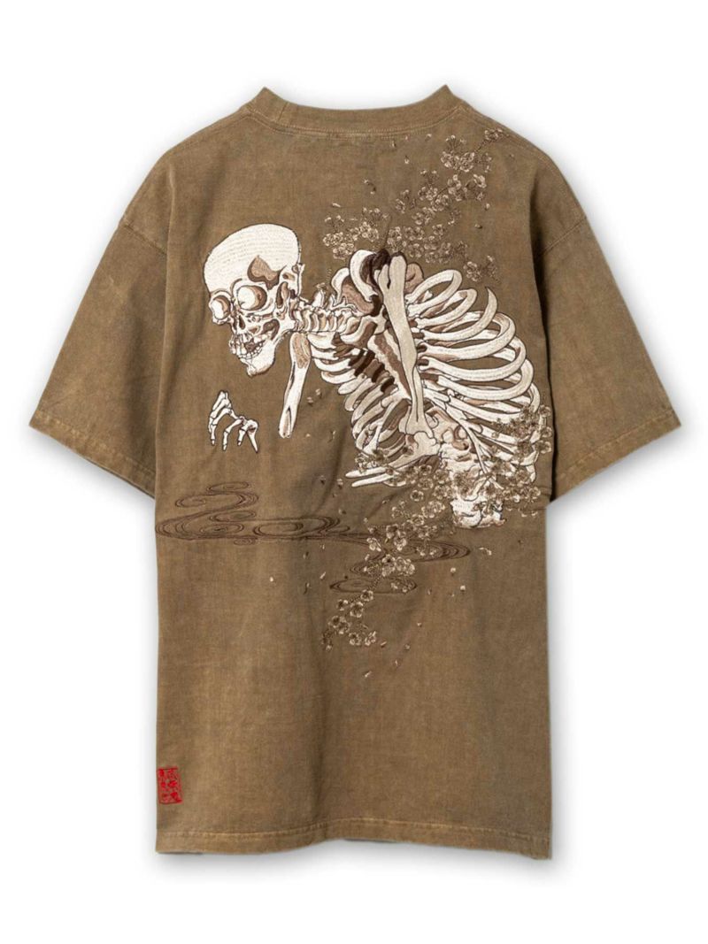 【絡繰魂】“桜がしゃどくろ”総刺繍ピグメント加工Tシャツ