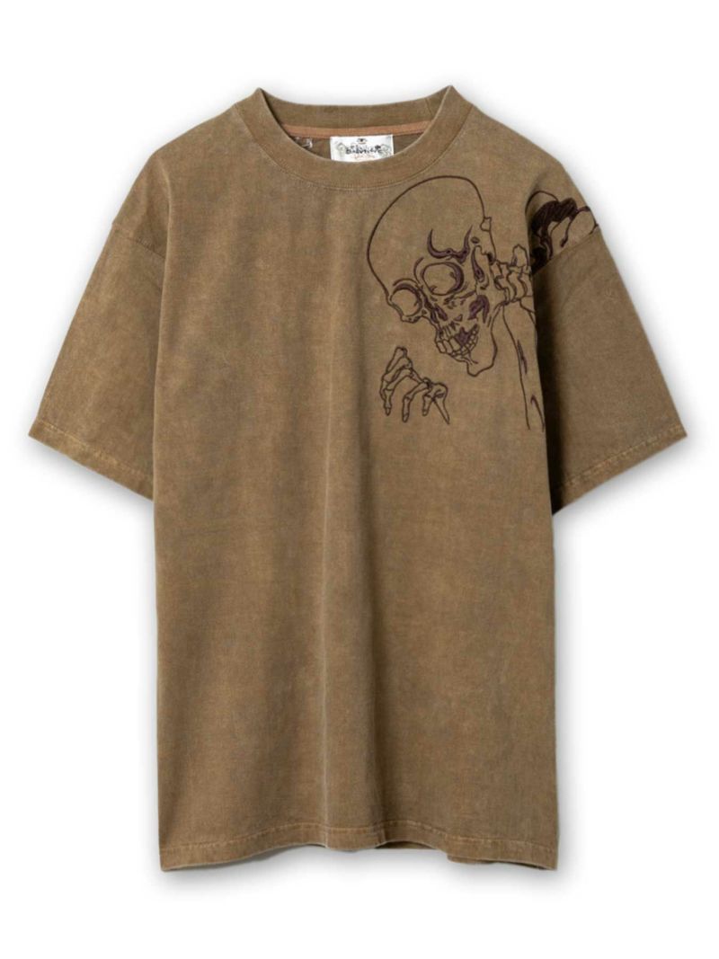 【絡繰魂】“桜がしゃどくろ”総刺繍ピグメント加工Tシャツ