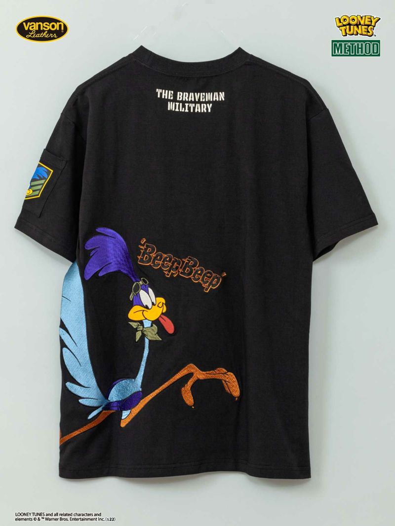 ＜タイムセール＞≪20%OFF≫【The BRAVE-MAN×LOONEY TUNES】“ロードランナー”刺繍入りミリタリーTシャツ〔別注〕≪返品・取寄対応不可≫