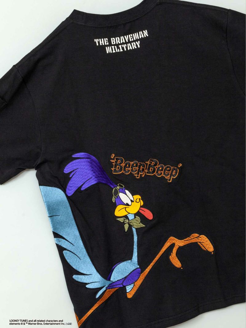 ＜タイムセール＞≪20%OFF≫【The BRAVE-MAN×LOONEY TUNES】“ロードランナー”刺繍入りミリタリーTシャツ〔別注〕≪返品・取寄対応不可≫