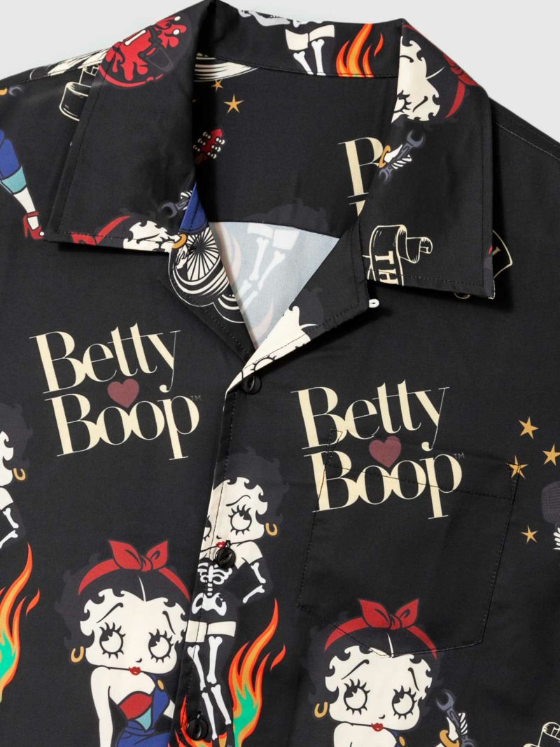 ＜タイムセール＞≪20%OFF≫【The BRAVE-MAN×BETTY BOOP】総柄ベティプリント半袖開襟シャツ〔別注〕≪返品・取寄対応不可≫