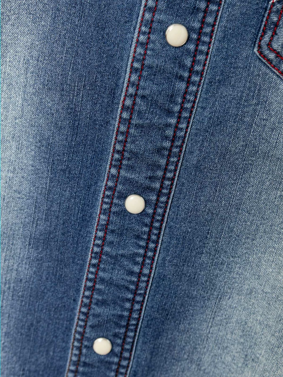 【Norton】ストレッチ ステッチカラー6分袖デニムシャツ