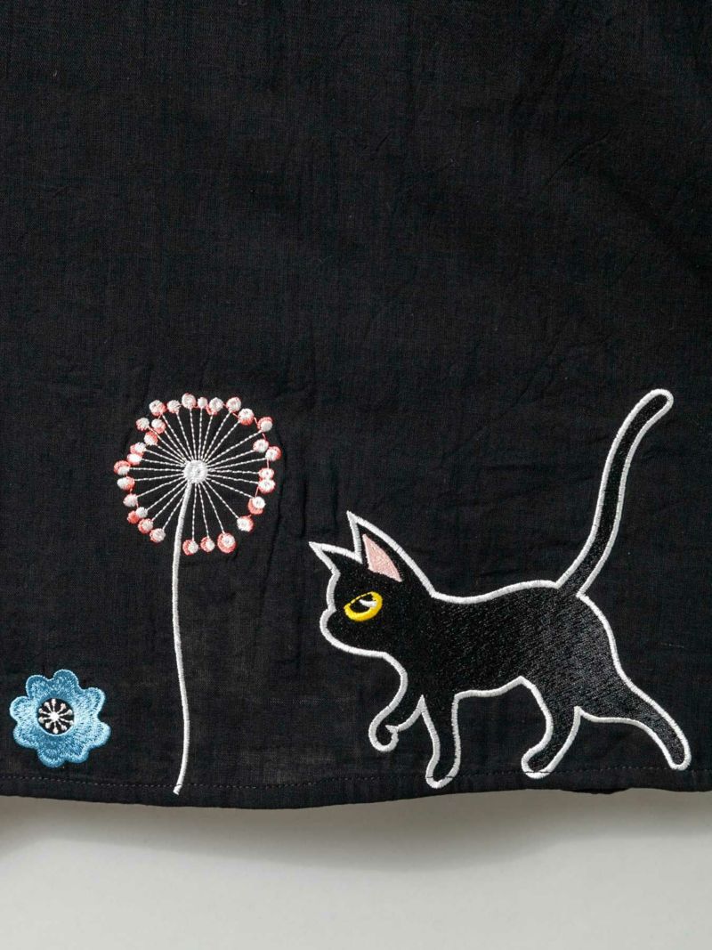 【LiN】“食器に隠れる猫とネズミ”総刺繍ロングシャツコート