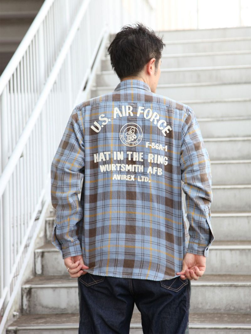 【AVIREX】“USAF”LONGSLEEVE CHECK EMBROIDERY SHIRT