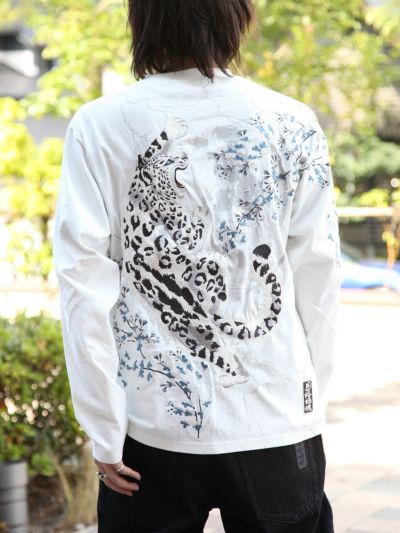 【絡繰魂・粋】<br>“雪豹と桜”総刺繍ロンT