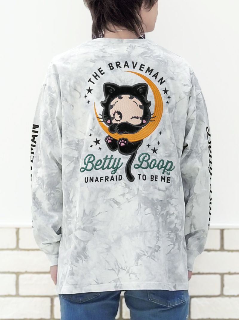 【The BRAVE-MAN×BETTY BOOP】“黒猫ベティ”刺繍入りBIGシルエット ロンT〔別注〕