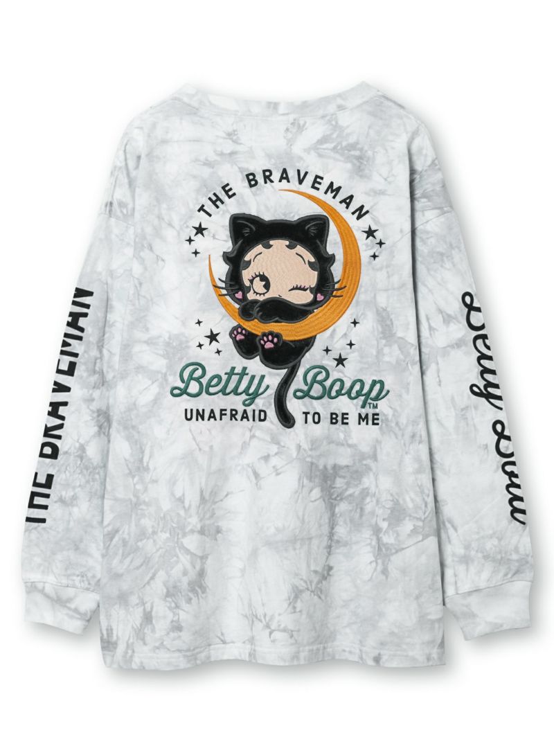 【The BRAVE-MAN×BETTY BOOP】“黒猫ベティ”刺繍入りBIGシルエット ロンT〔別注〕