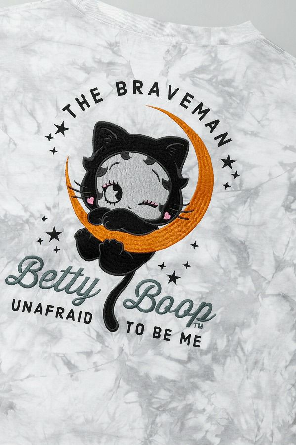 【The BRAVE-MAN×BETTY BOOP】“黒猫ベティ”刺繍入りBIGシルエット ロンT〔別注〕