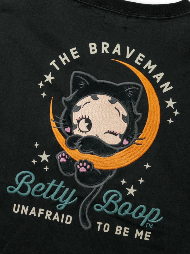 【The BRAVE-MAN×BETTY BOOP】“黒猫ベティ”刺繍入りBIGシルエット ロンT〔別注〕