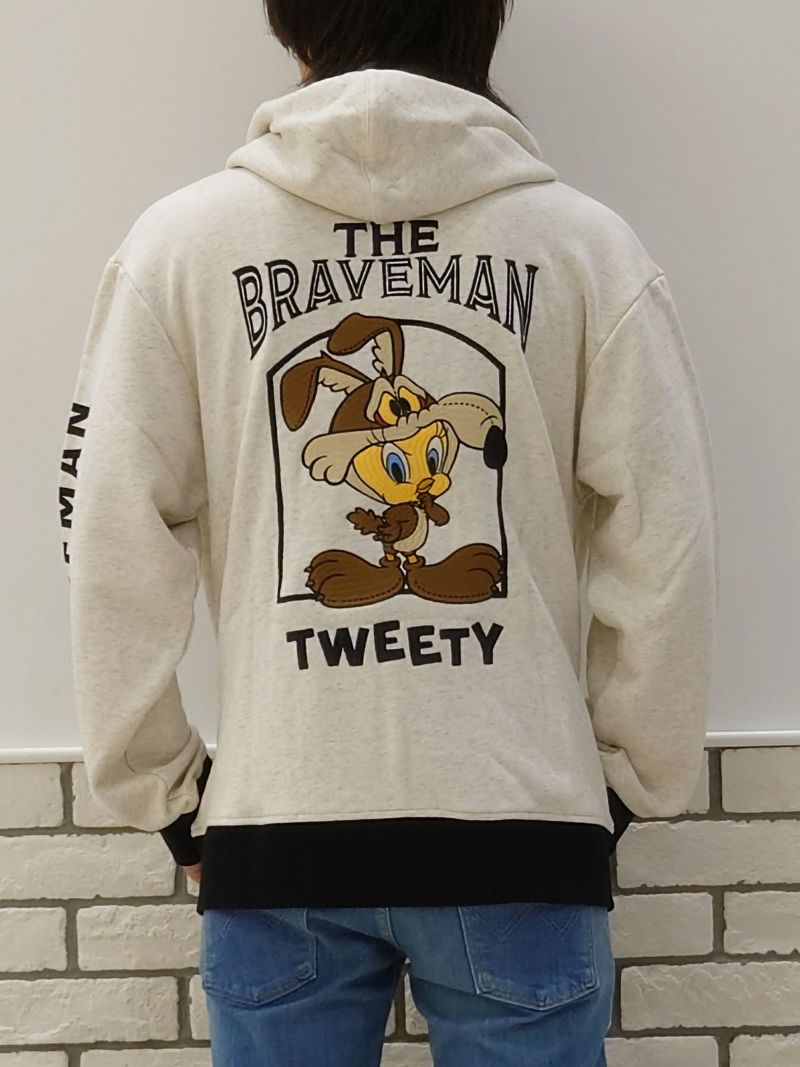 【The BRAVE-MAN×LOONEY TUNES】“トゥイーティー×コヨーテ”刺繍入りZIPパーカー〔別注〕