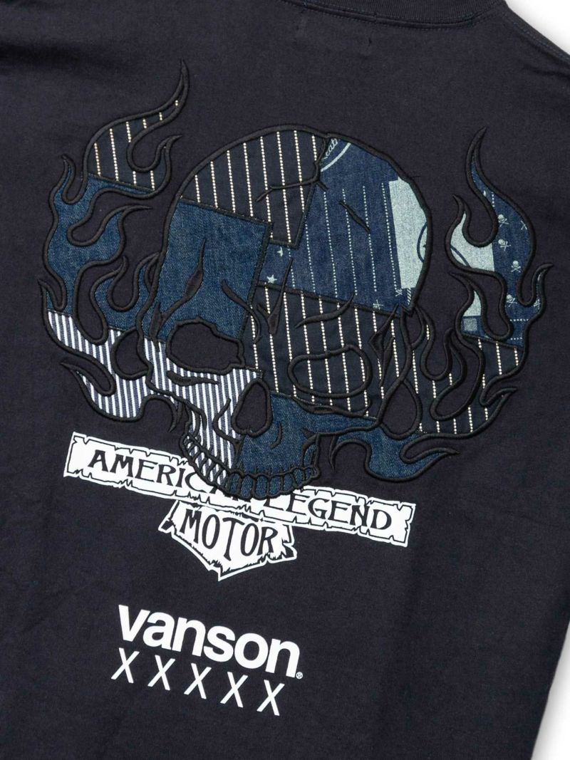 【VANSON】“パッチワークスカル”刺繍入りロンT＜50周年記念モデル：別注＞