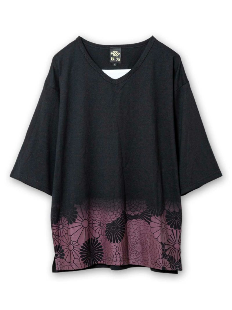 【雅結】菊刺繍カーディガン×5分袖Tシャツセット