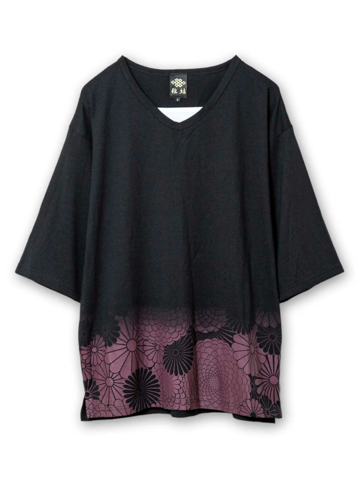 【雅結】菊刺繍カーディガン×5分袖Tシャツセット