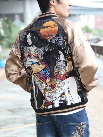 【抜刀娘】<br>“月光決闘”総刺繍リバーシブルスカジャン