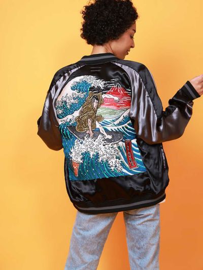 【YOIDORE】<br>“浮世絵：ビール”総刺繍リバーシブルスカジャン