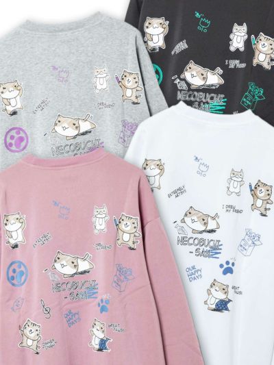 【NECOBUCHI-SAN】<br>“OUR HAPPY DAYS”刺繍入り裏起毛BIGシルエット トレーナー