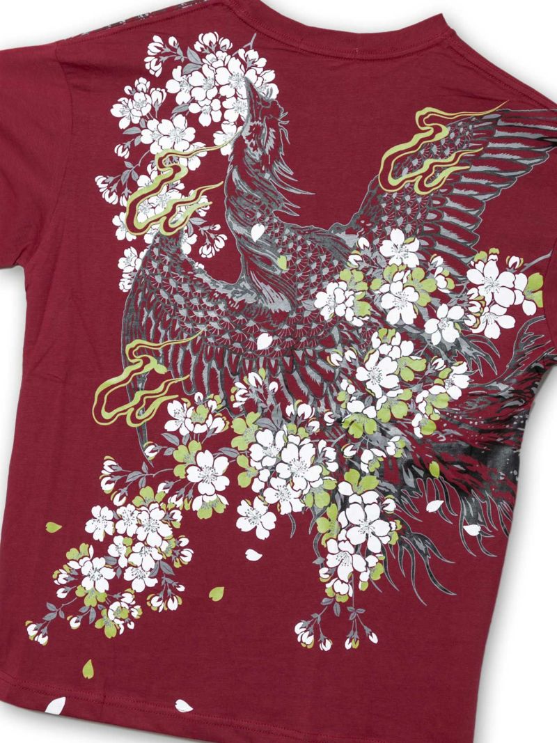 【和風景】“鳳凰と桜”刺繍入りプリントロンT