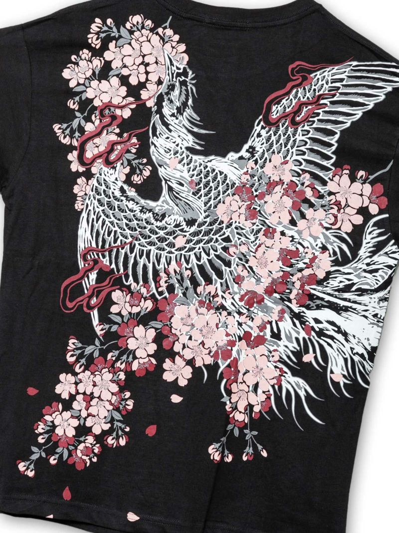 【和風景】“鳳凰と桜”刺繍入りプリントロンT