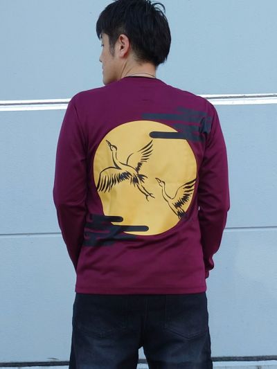 ＜会員様限定！8月使えるクーポン配布中＞<br>≪30%OFF≫【雅結】<br>“月と鶴”刺繍入りプリントロンT≪返品・取寄対応不可≫