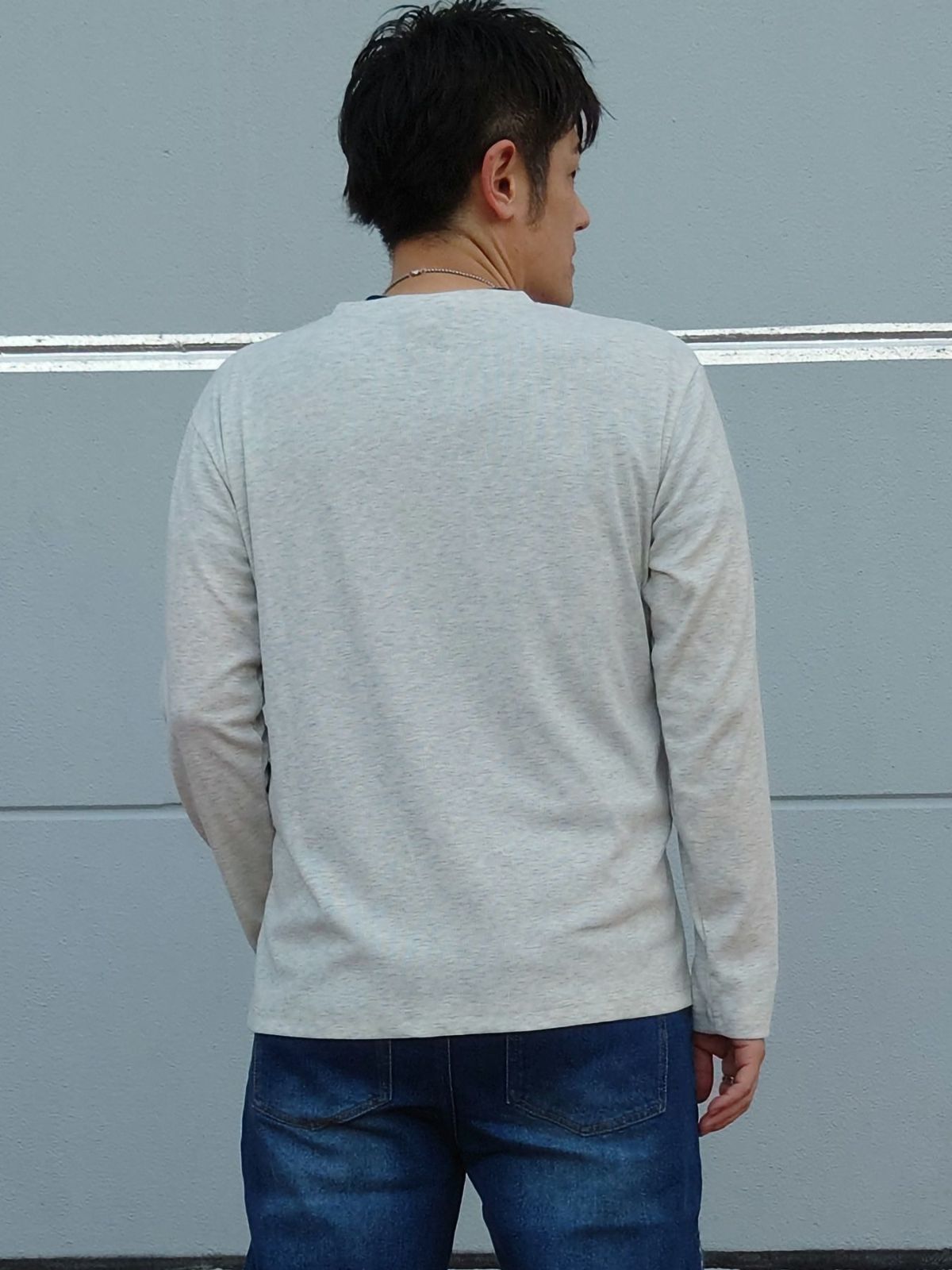 【雅結】桜刺繍 テレコ素材VネックロンT