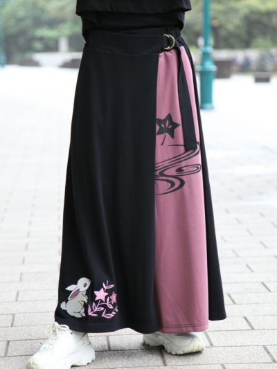 ≪30%OFF≫【雅結 -YuU-】<br>“白ウサギ”総刺繍 配色切替カフェパンツ≪返品・取寄対応不可≫