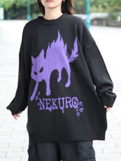 ≪41%OFF≫【NEKURO】<br>“威嚇スルNEKURO”クルーネックニット≪返品・取寄対応不可≫