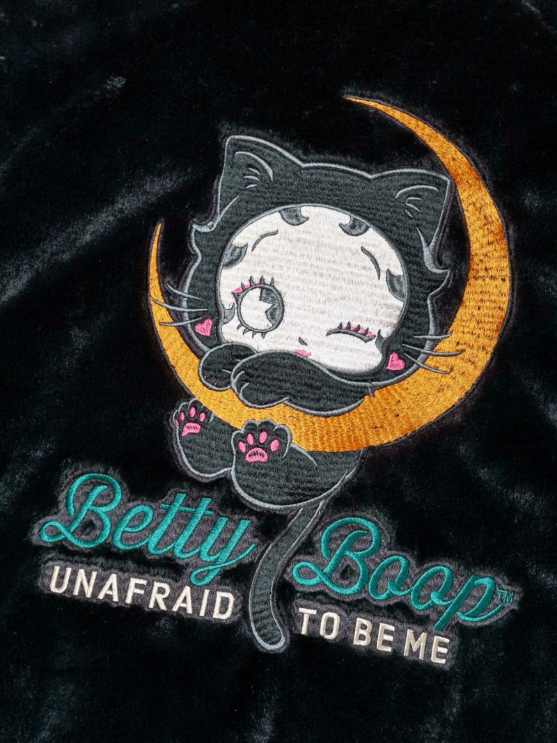 【The BRAVE-MAN×BETTY BOOP】“バイク/黒猫ベイビーベティ”総刺繍スカジャン×ファー 2WAYジャケット〔別注〕